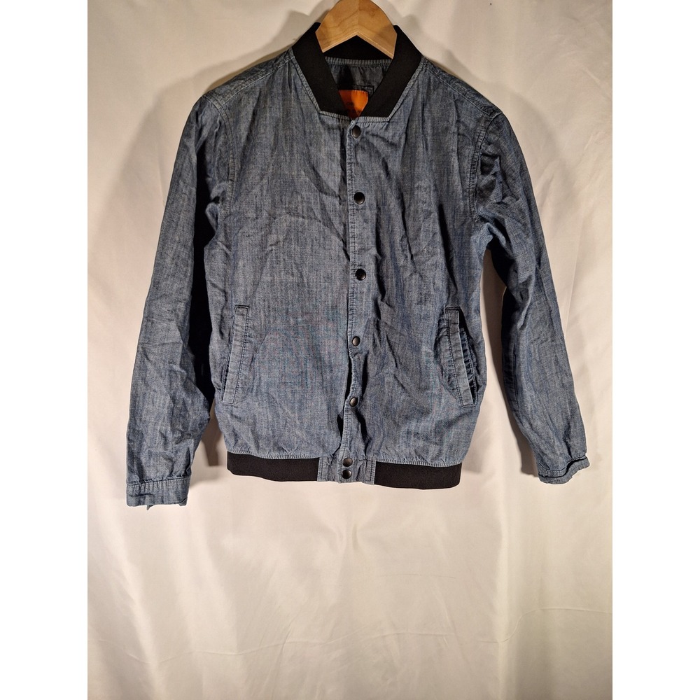 Color Your Day Routine Denim Bomber Jacket Blue Chambray Snap Front Medium‎